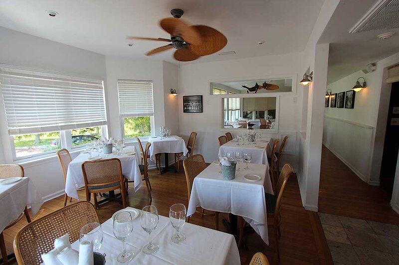 Dining room with many set tables